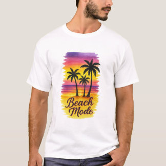 Camiseta Modo de praia - Sunset tropical com três palmas