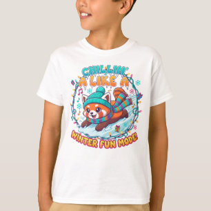 Camiseta Modo Diversão de Inverno Panda Vermelho