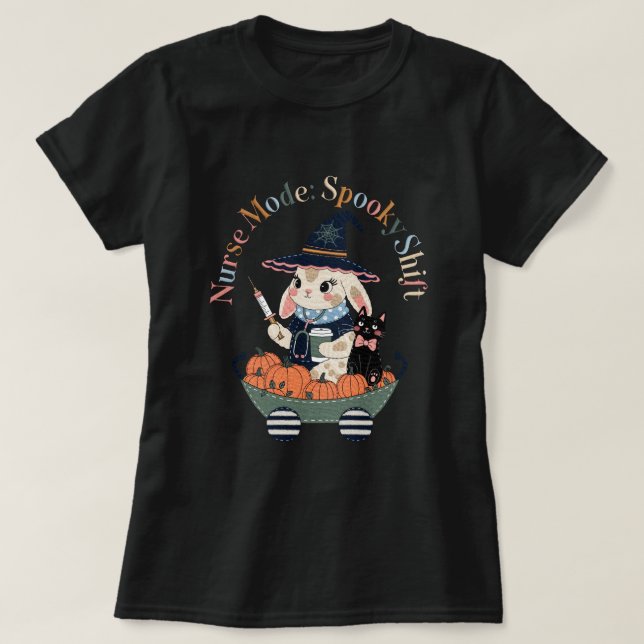 Camiseta Modo Enfermeira Turno Assustador (Frente do Design)