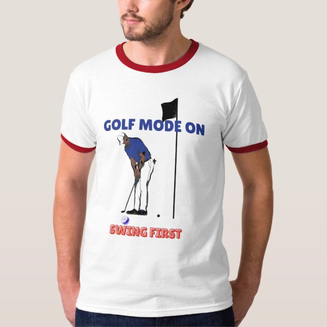 Camiseta Modo Golfe ATIVADO: Bata Primeiro | Gráfico de Gol (Frente)