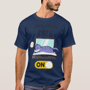 Camiseta Modo Home Office Ativado Gato Engraçado Dormindo n