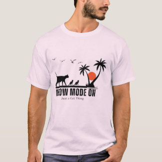 Camiseta Modo Miau Ativado – Design de Aventura na Praia de