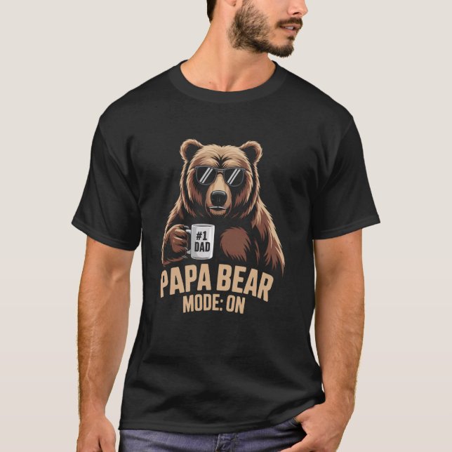 Camiseta Modo Papai Urso On Café Urso De Óculos De Sol (Frente)