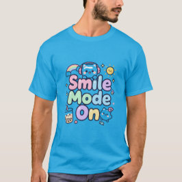 Camiseta Modo Sorriso Ligado Design de Gato Kawaii