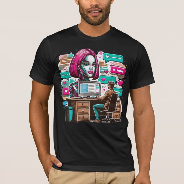 Camiseta Moe 萌 え Adoro Chatbots Ai Robots Design Futurístic (Frente)