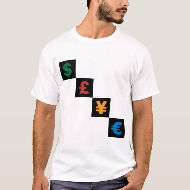 Camiseta Moeda dos símbolos - euro dos ienes da libra do (Frente)