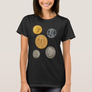 Camiseta Moedas raras 1933 Águia dupla Dourada 1974 Alumíni