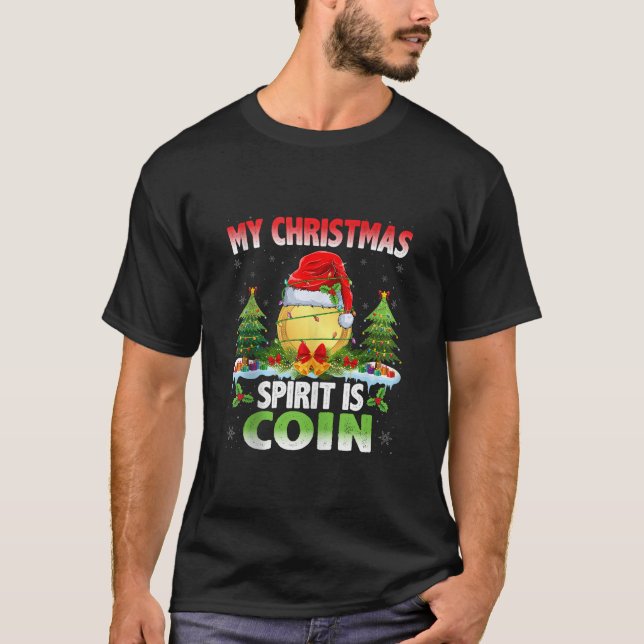 Camiseta Moedas Vestindo Papai Noel Xmas Meu Espírito De Na (Frente)