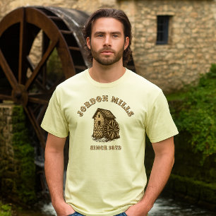 Camiseta Moinho de Grãos Moinho de Água Retrô Antigo Xilogr