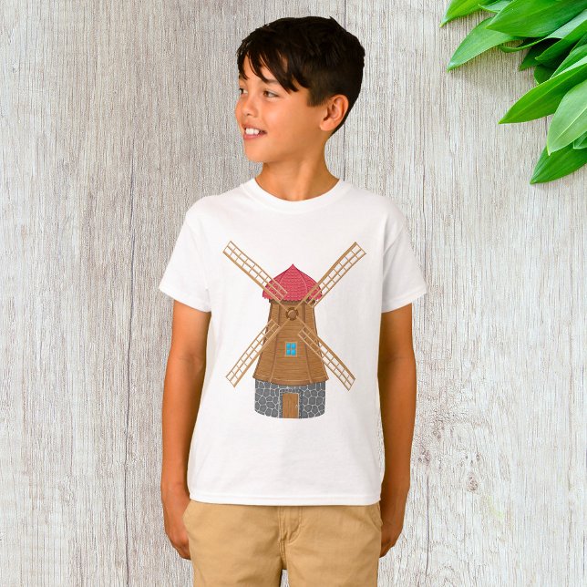 Camiseta Moinho de Vento de Madeira Rústico Tradicional (Criador carregado)