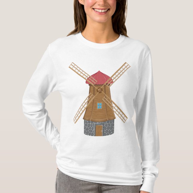 Camiseta Moinho de Vento de Madeira Tradicional Rústico (Frente)