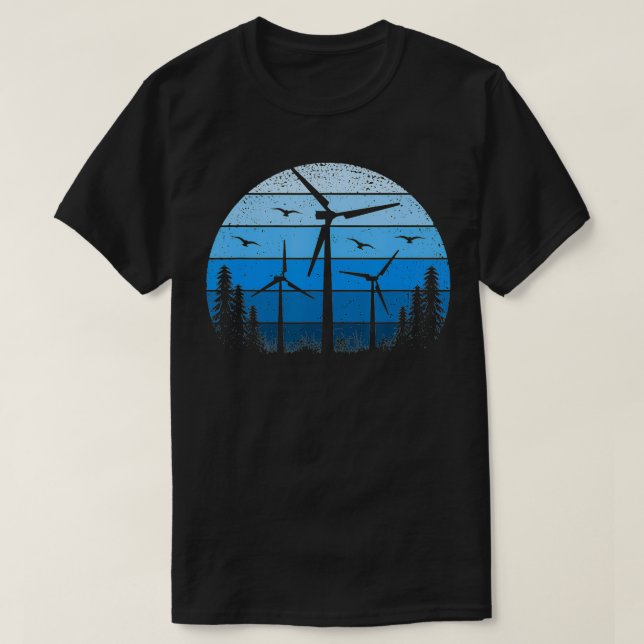 Camiseta Moinho de vento Turbina Retroecológica Renovável (Frente do Design)