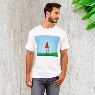 Camiseta Moinho de Vento Vermelho em Colinas Verdes Céu Azu