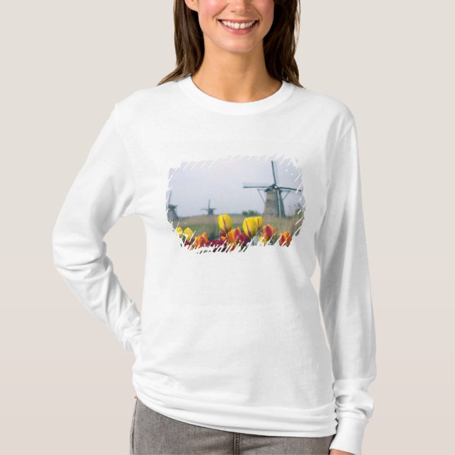 Camiseta Moinhos de vento e tulipas ao longo do canal em (Frente)
