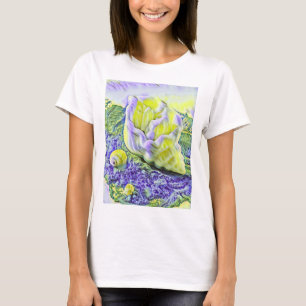 Camiseta Mola d'água pintada com uma casca roxa amarela