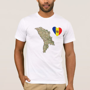 Camiseta Moldávia Flag Heart and Map T-Shirt
