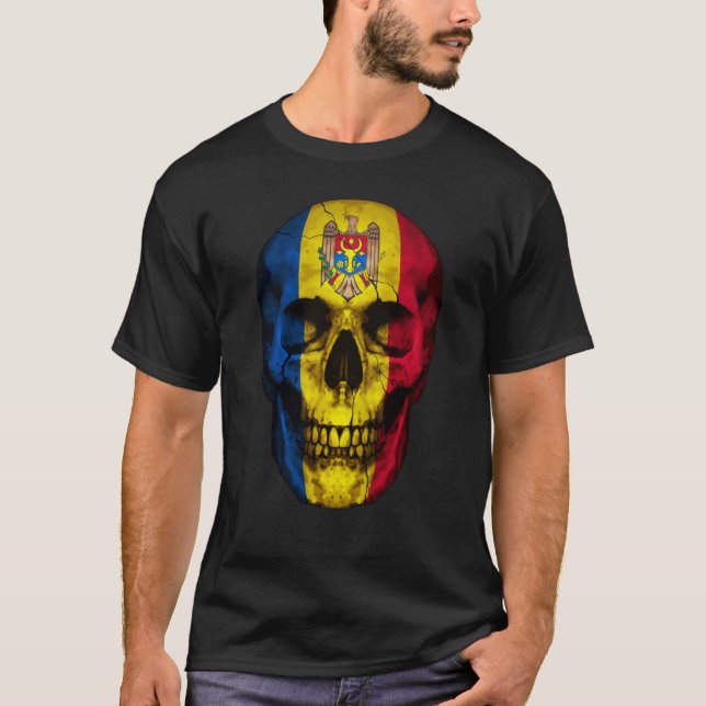 Camiseta Moldova Flag Skull Moldovan Roots Proud Patriotic (Frente)