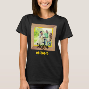 Camiseta Moldura de Foto Personalizada Mãe Abençoada Fofa