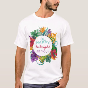 Camiseta Moldura de Grinalda Tropical Colorida com Citação