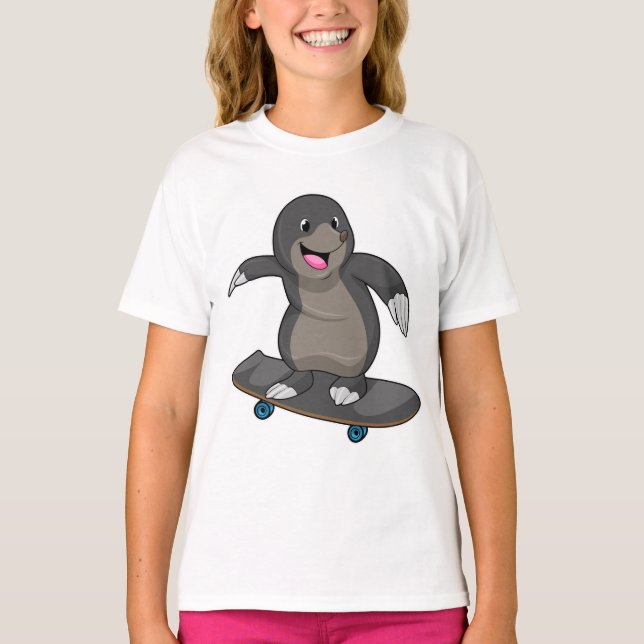 Camiseta Mole como skater com skate (Frente)