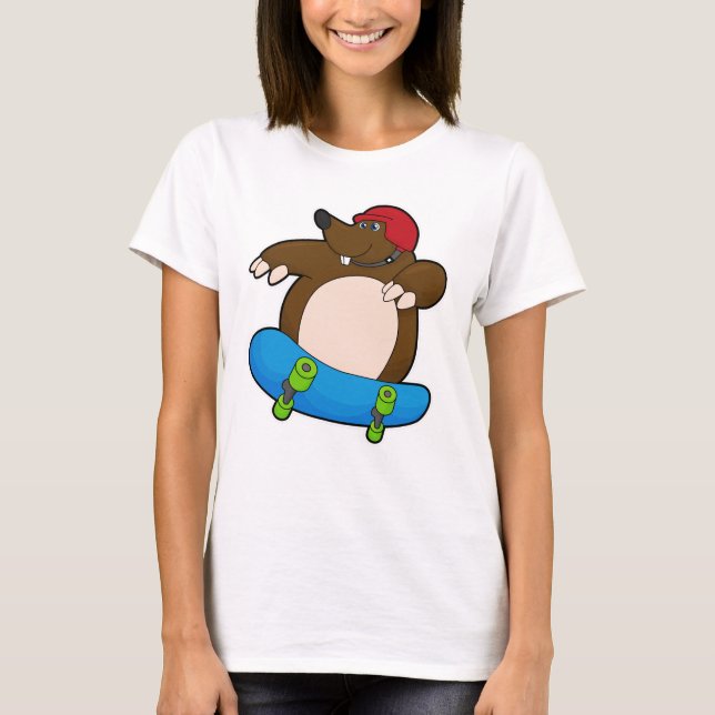 Camiseta Mole como skater com skate e capacete (Frente)