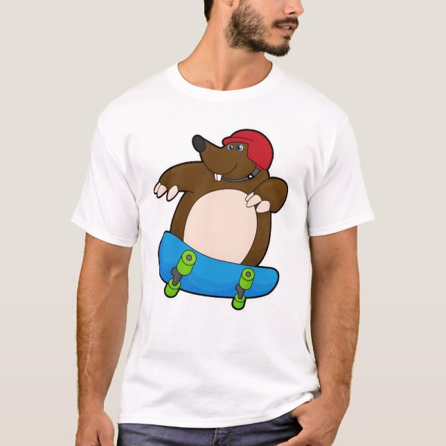 Camiseta Mole como skater com skate e capacete (Frente)