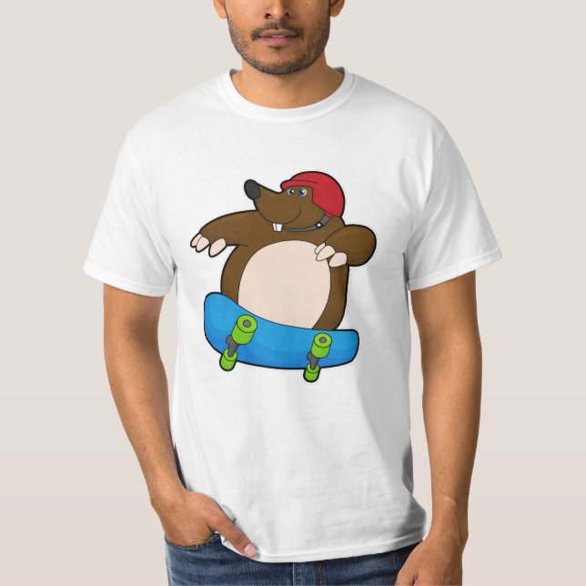 Camiseta Mole como skater com skate e capacete (Frente)