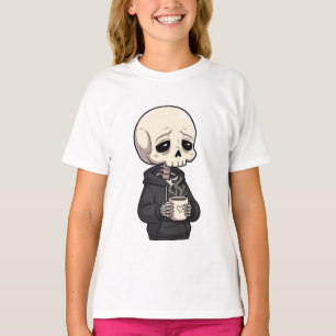 Camiseta Moletom de Esqueleto Cansado Café Crianças