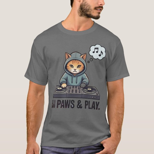 Camiseta Moletom de Gato Engraçado DJ Paws & Play (Frente)