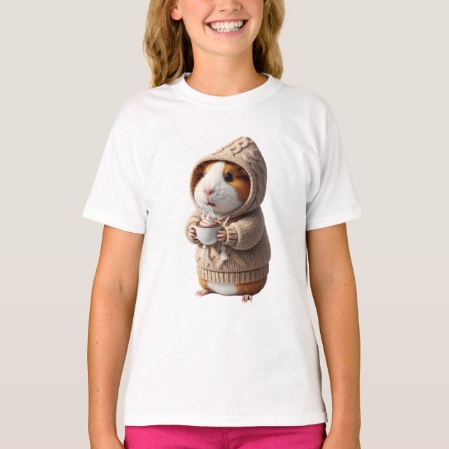 Camiseta Moletom de Tricô com Chocolate Quente de Porquinho (Frente)