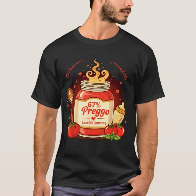 Camiseta Molho Preggo Massa Anúncio de Gravidez Engraçado 6 (Frente)