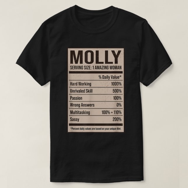 Camiseta Molly Nutritritrition Facts Name Alias Title For (Frente do Design)