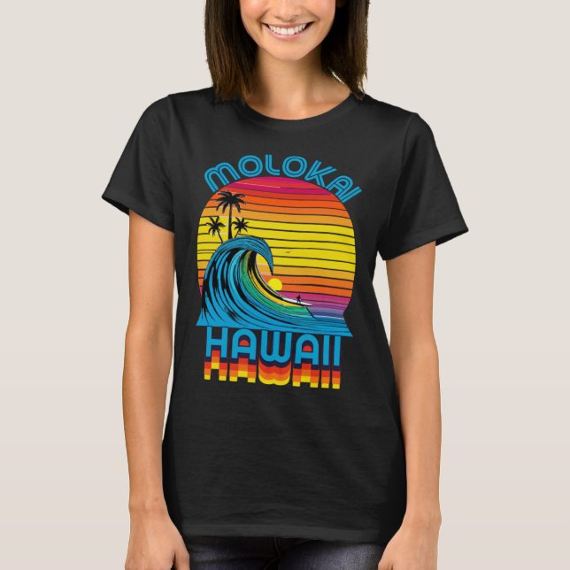 Camiseta Molokai Hawaii Retro Throwback Surf & Beach Souven (Frente)