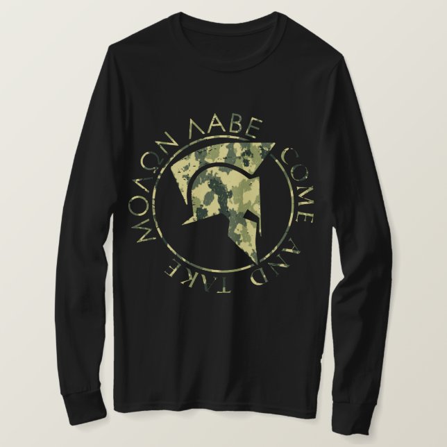 Camiseta Molon Labe Spartan Helmet Camo Militar LS masculin (Frente do Design)