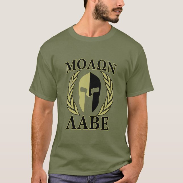 Camiseta Molon Labe Spartan Mask Laurels Olive Green (Frente)