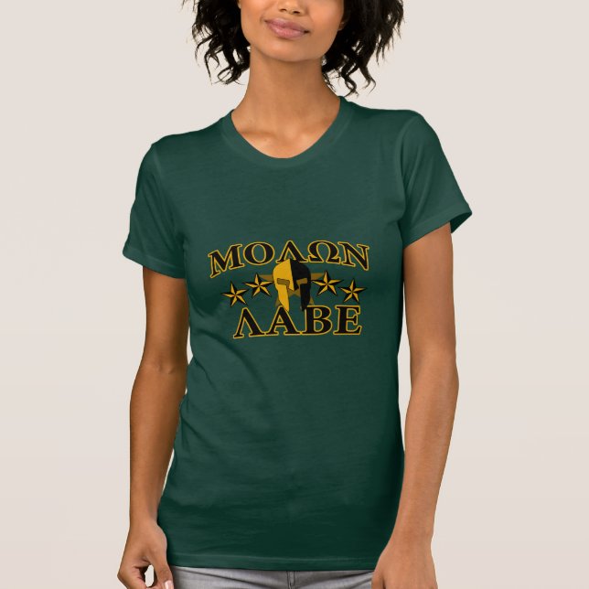 Camiseta Molon Labe Spartan Warrior 5 estrelas verde (Frente)