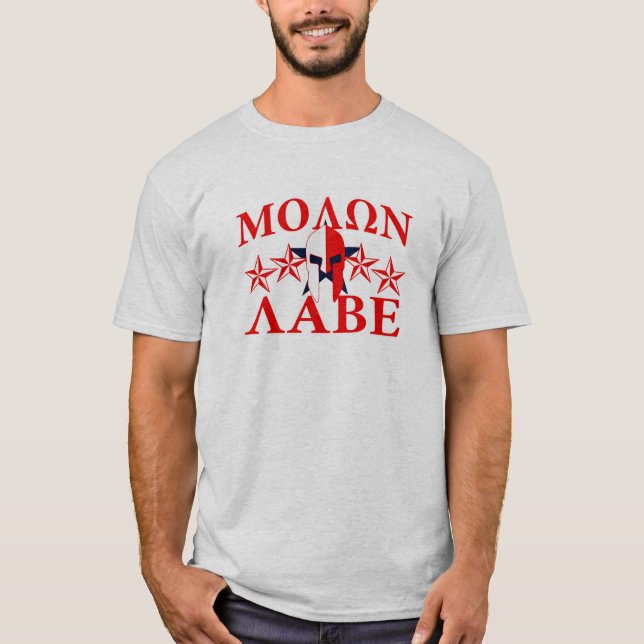 Camiseta Molon Labe Spartan Warrior Helmet 5 estrelas Patri (Frente)