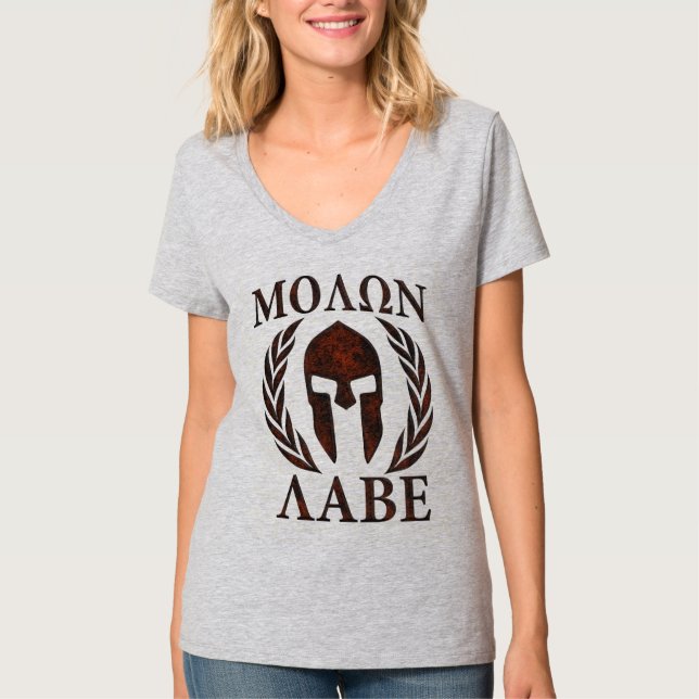 Camiseta Molon Labe Spartan Warrior Iron Laurels Mask (Frente)