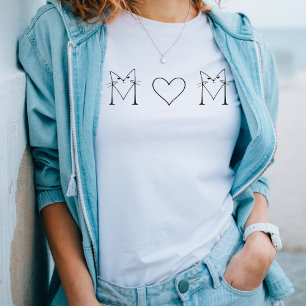 Camiseta MOM- Gato com Arte de Linha Minimalista do Coração