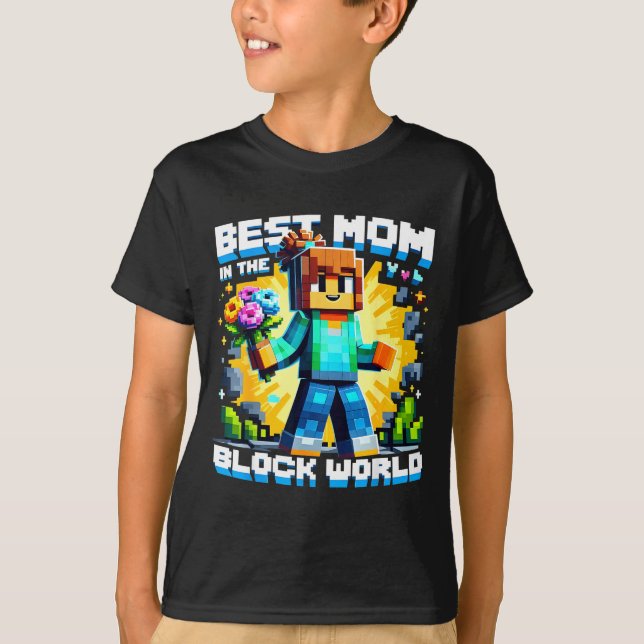 Camiseta Mom in the block world pixel gaming mother day (Frente)