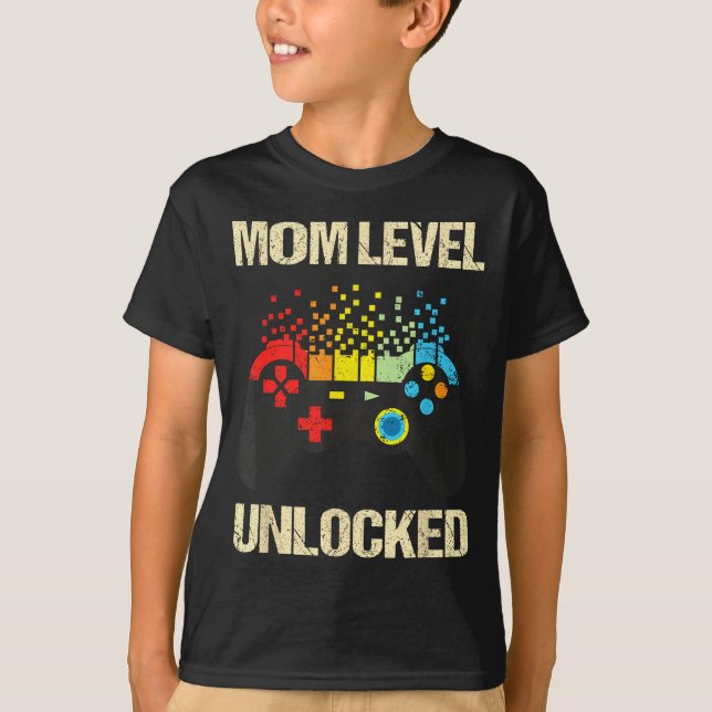 Camiseta Mom Level Unlocked Funny New Mother Gamer Mothers  (Frente)