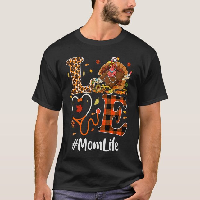 Camiseta Mom Life Love Thanksgiving Leopard Stethoscope  Tu (Frente)