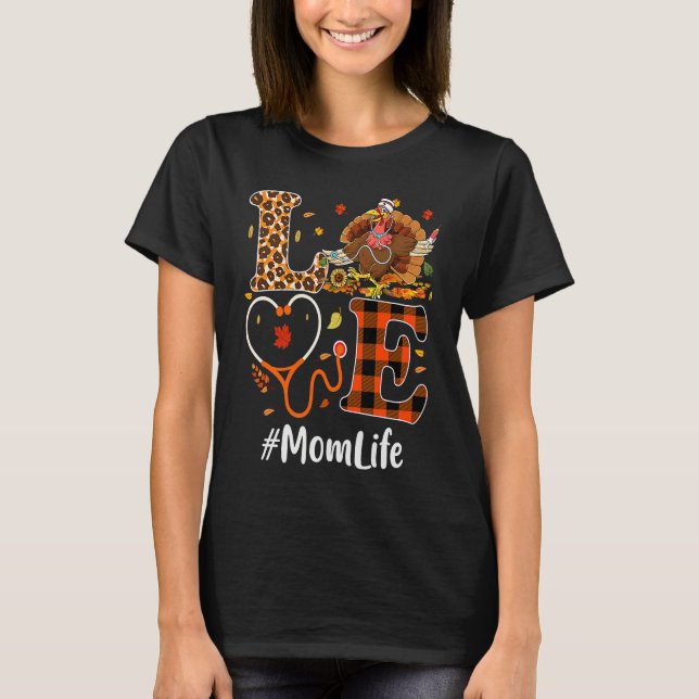 Camiseta Mom Life Love Thanksgiving Leopard Stethoscope  Tu (Frente)