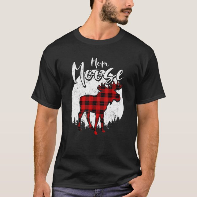 Camiseta Mom Moose Red Plaid Buffalo Matching Family Pajama (Frente)