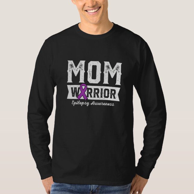Camiseta Mom of a Warrior Epilepsy Mom Purple Ribbon Suppor (Frente)