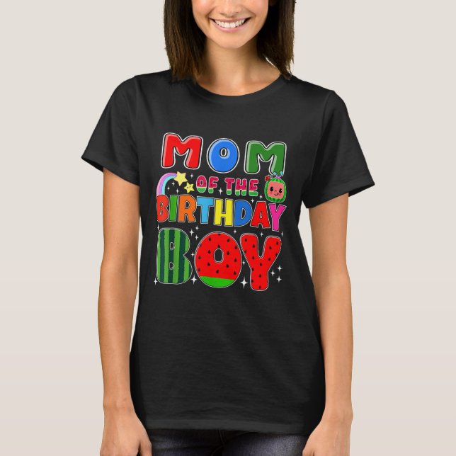 Camiseta Mom Of The Birthday Boy Melon Family Matching Funn (Frente)