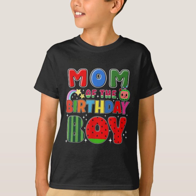 Camiseta Mom Of The Birthday Boy Melon Family Matching Funn (Frente)