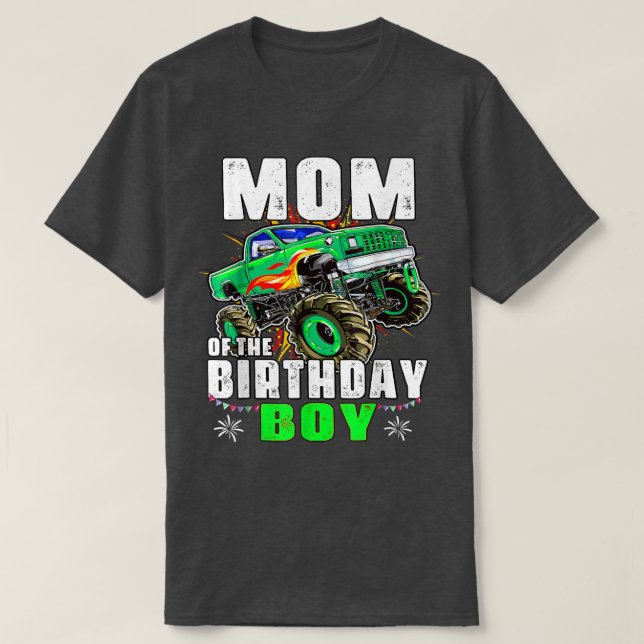 Camiseta Mom Of The Birthday Boy Monster Truck Family Match (Frente do Design)