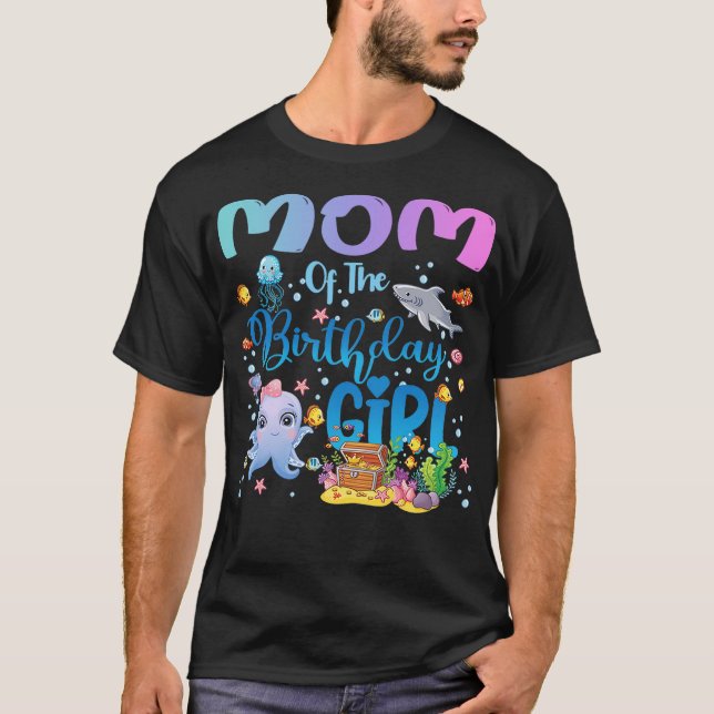 Camiseta Mom Of The Birthday Girl Sea Fish Ocean Aquarium (Frente)
