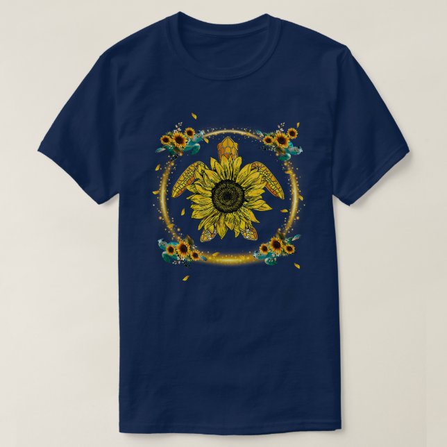 Camiseta Mom Sunflower Turtle Personalized Grandma Mom  (Frente do Design)